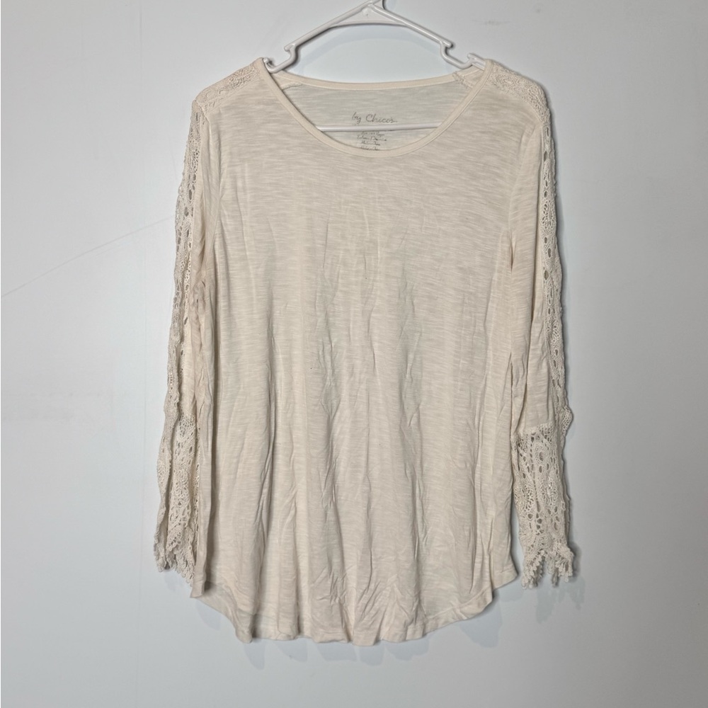 Chico’s White Blouse with Lace Detailed Sleeves Size 2 (US Sz L/12)